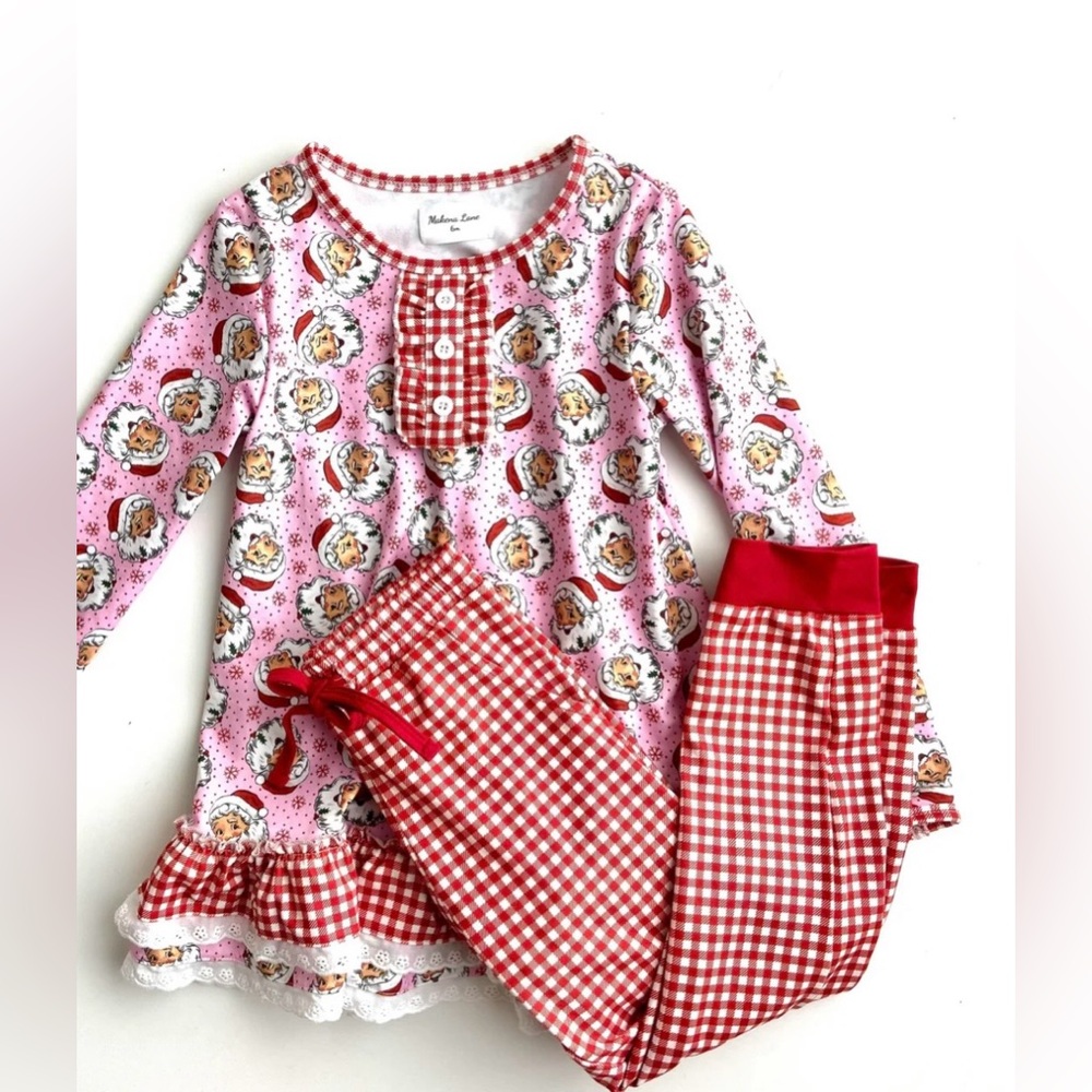 Makena Lane Girl's Holiday Christmas Santa Pajama Gown Set Size 7Y EUC